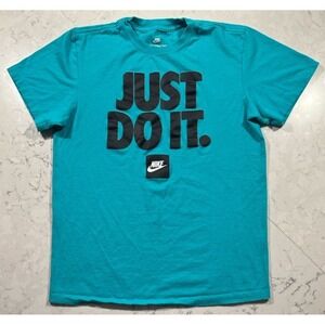 Nike Just Do It T-Shirt Mens Small Teal Black Graphic Short Sleeve Tee